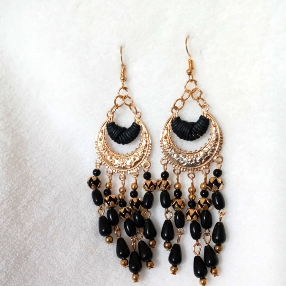 Black gold chandelier earrings